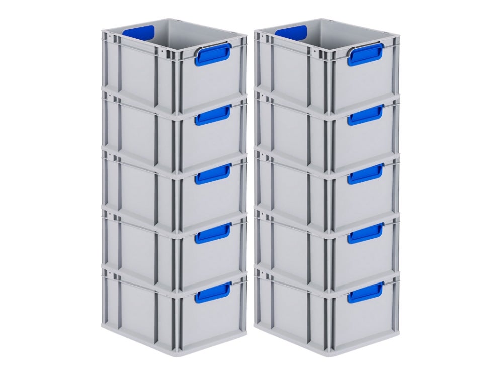 PROREGAL Eurobox Nextgen Kleur HxBxD 22 x 30 x 40 cm 20 liter Handgrepen Blauw Gesloten Gladde Bodem Euro Container Transportbox