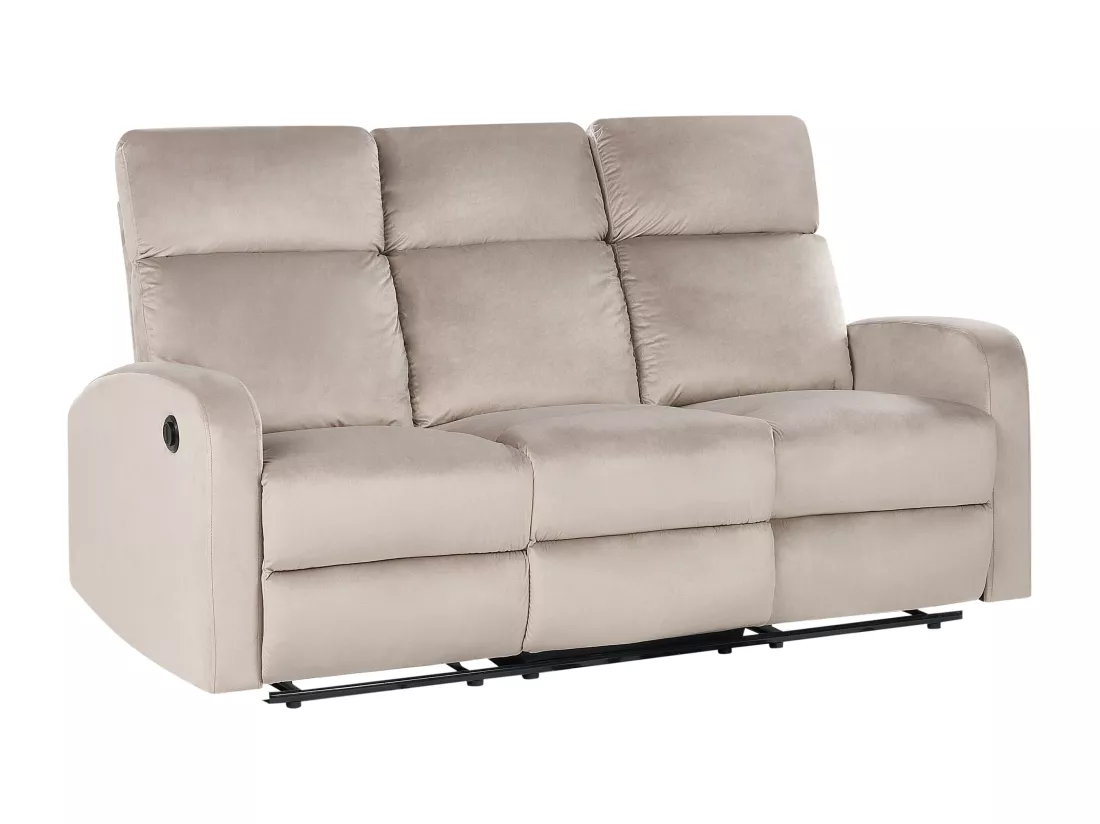 Canapé 3 places inclinable électrique en velours beige VERDAL