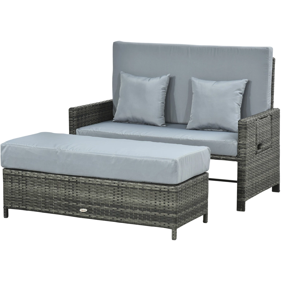 Outsunny Polyrattan Lounge-Sofa mit Kissen grau