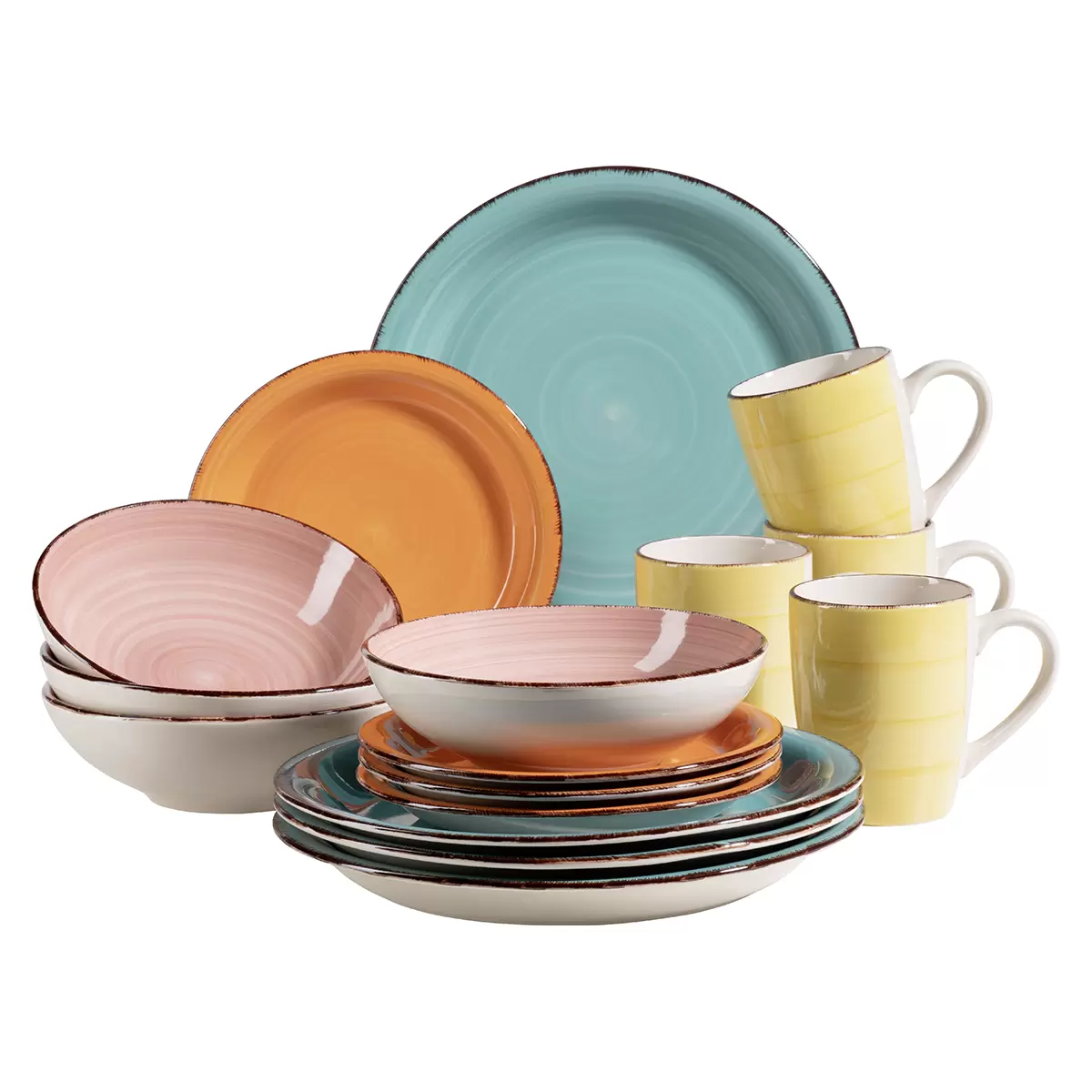 Geschirr-Set 16tlg. LUMACA gelb,orange,rosa,türkis