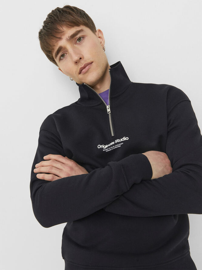Jack & Jones JORVESTERBRO SWEAT QUARTER ZIP HN S Sort