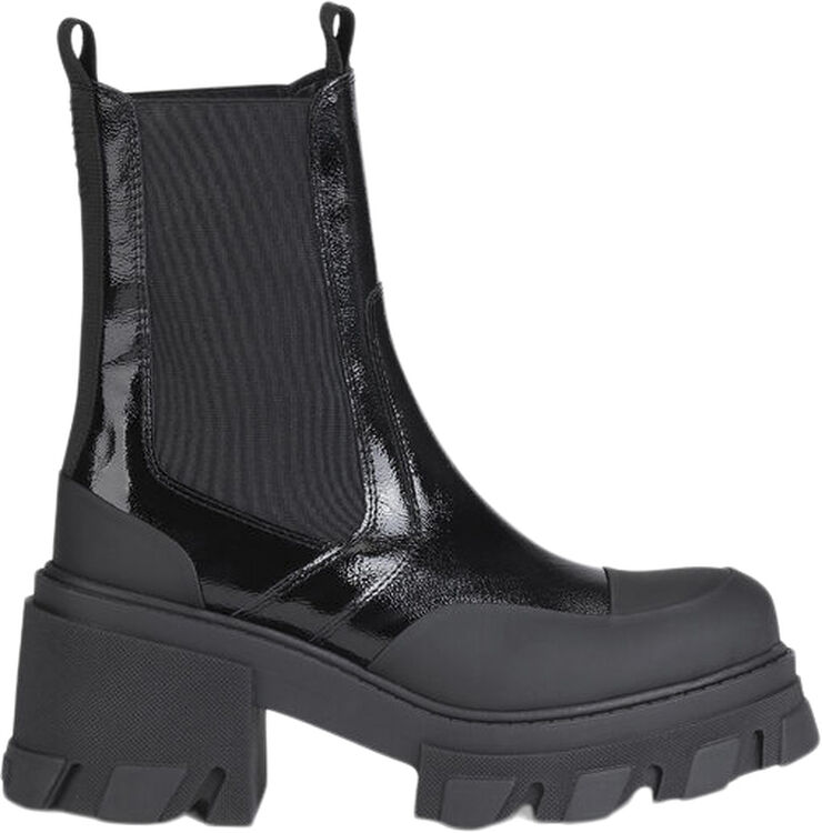 Ganni Cleated Heeled Mid Chelsea Boot Nap Black