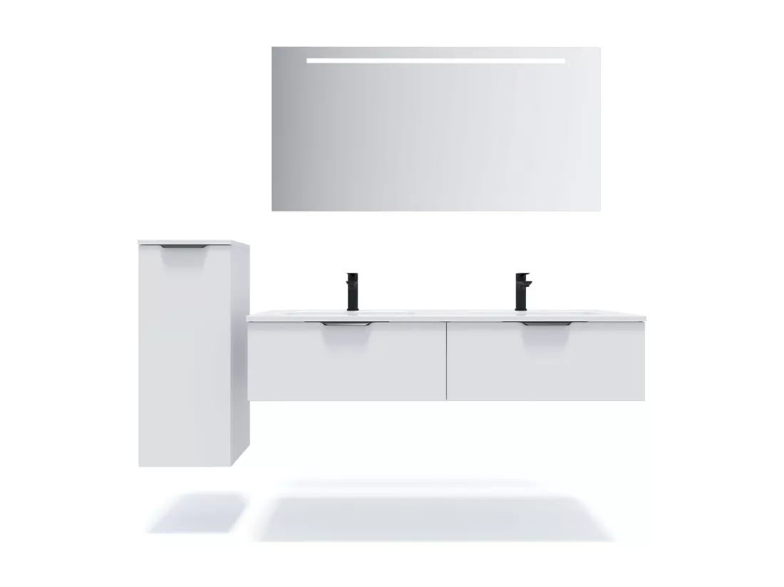 Meuble de salle de bain suspendu double vasque intégrée 140cm 2 tiroirs Blanc - Soho