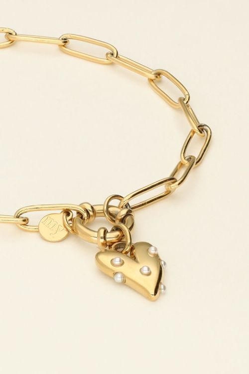 Armband met groot hart en parels