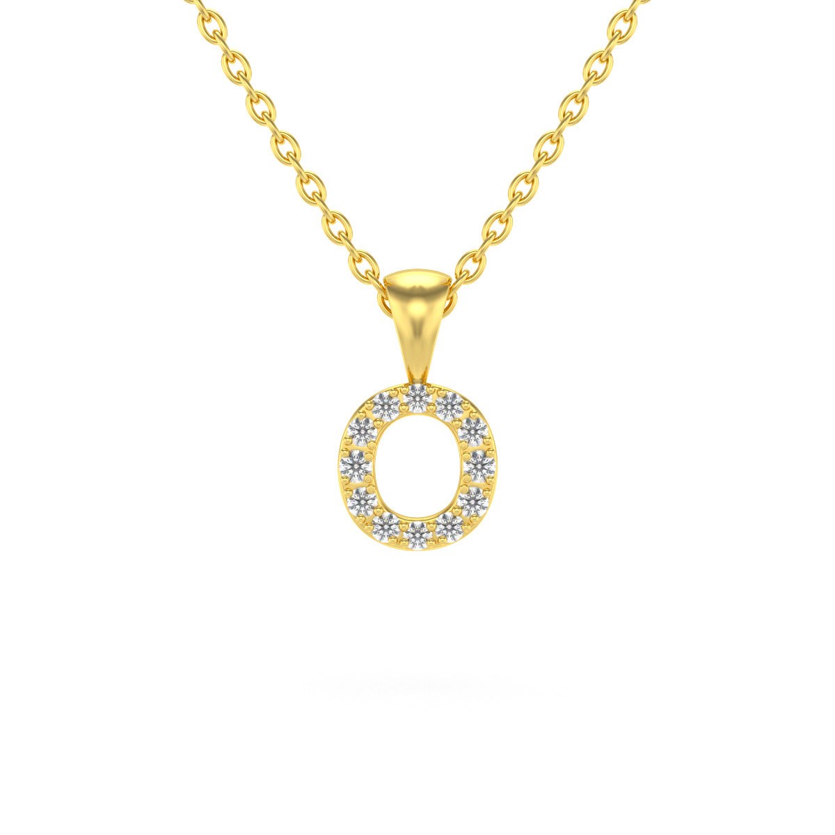 Collier Pendentif ADEN Lettre O Or 750 Jaune Diamant Chaine Or 750 incluse 0.72grs