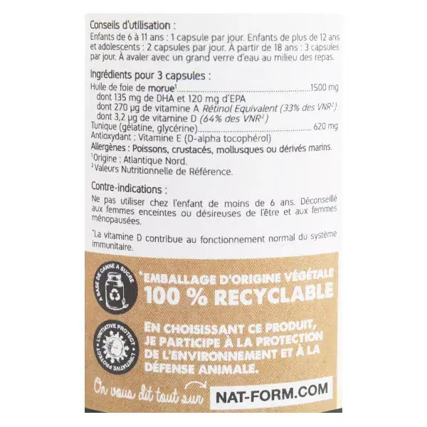 Óleo de fígado de bacalhau original Nat & Form, 200 cápsulas