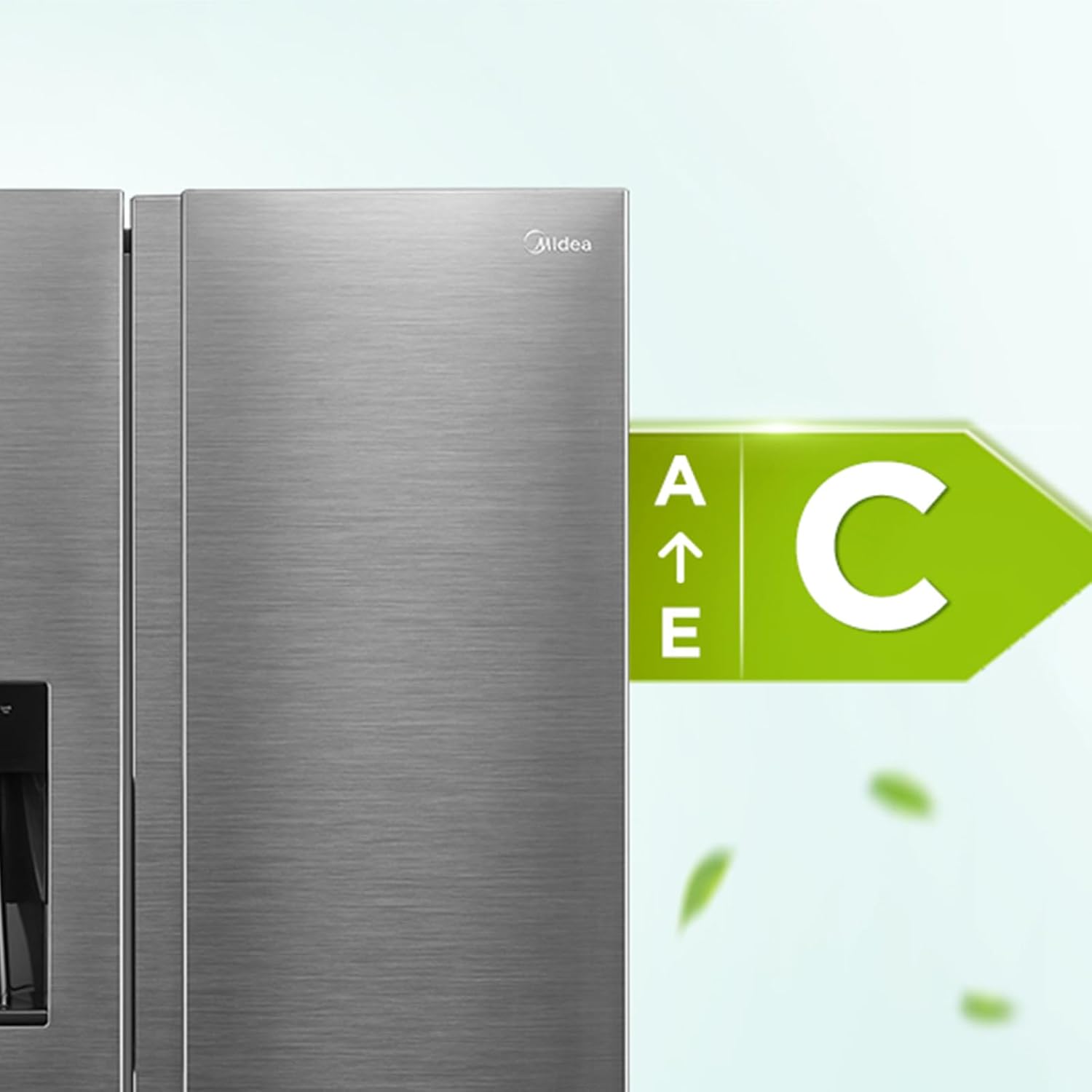 Midea MDRS761MYC46 Side-by-Side Kühl-/Gefrierkombination/No Frost/3in1 Wasser-/Eisspender und Wassertank/Dual Inverter Compressor/179,3 cm Höhe/573L Gesamtvolumen/208 kWh/Jahr/Rostfreier Stahl
