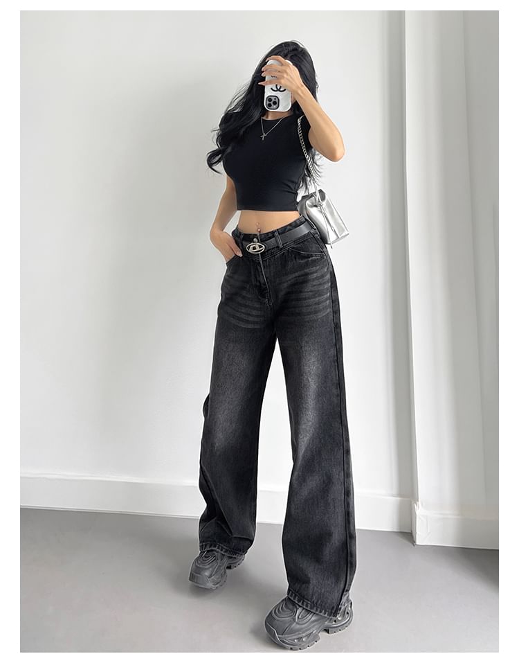 Girls Supply - Gewassen hoge taille rechte losse jeans