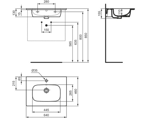 Badkamermeubelset Ideal Standard i.life A BxHxD 64 x 64,5 x 46 cm, frontkleur wit mat met wastafel keramiek wit K8742DU
