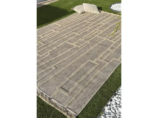 Tapis extérieur effet intérieur jute géométrique CASSIS 99 Beige 200*290