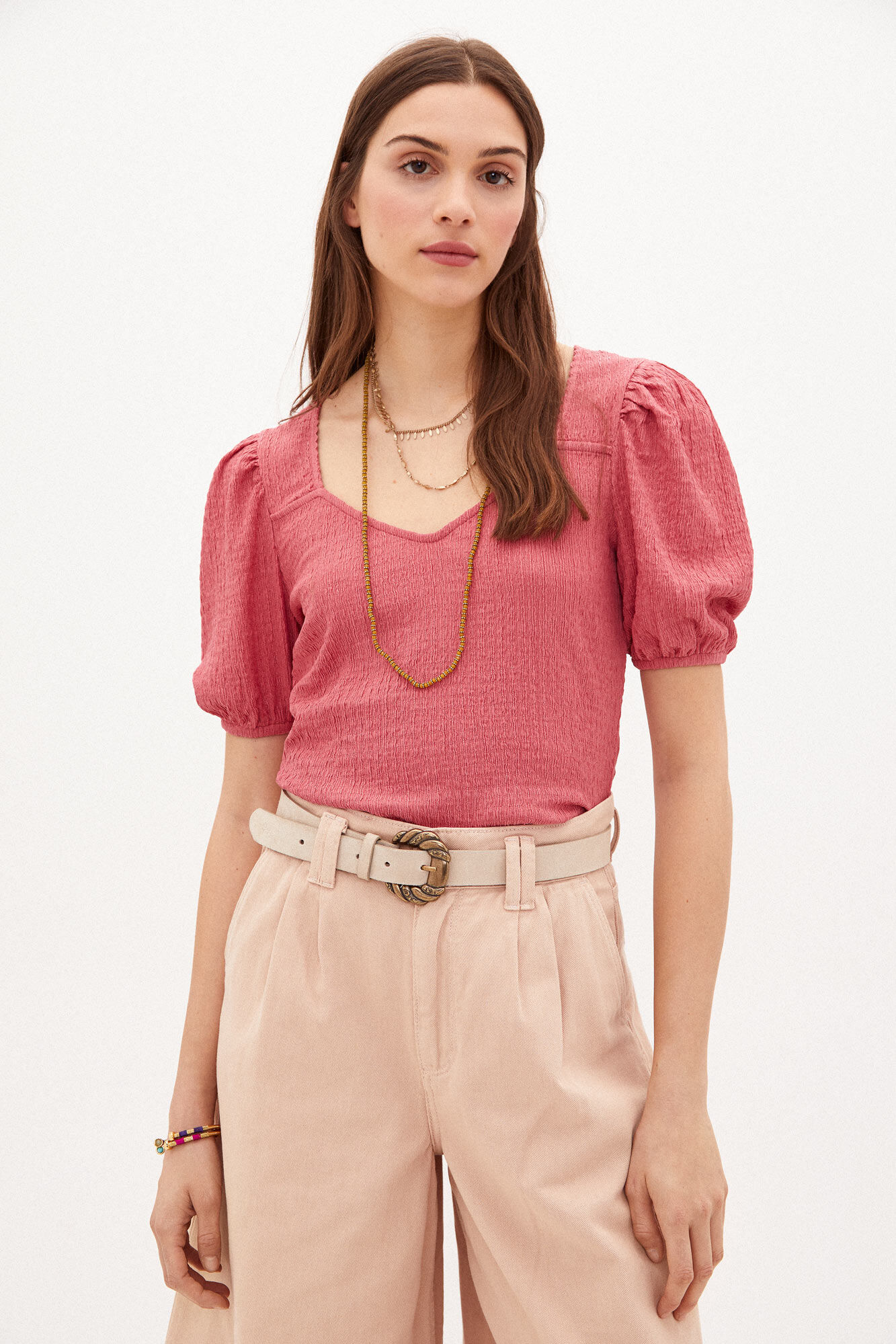 Camiseta texturizada Leire - Rosa
