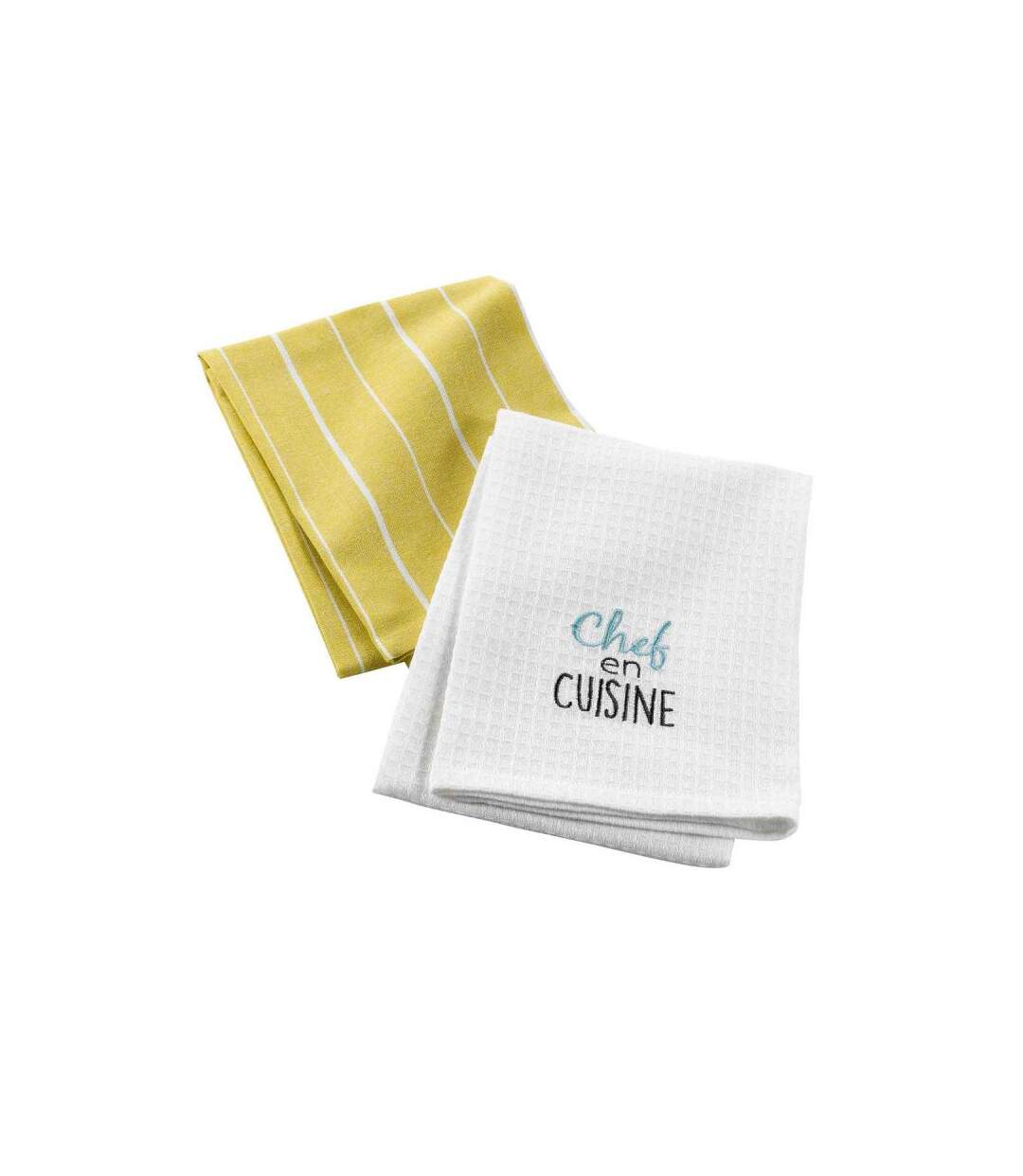 Lot de 2 Torchons Brodés Chef en Cuisine 50x70cm Jaune
