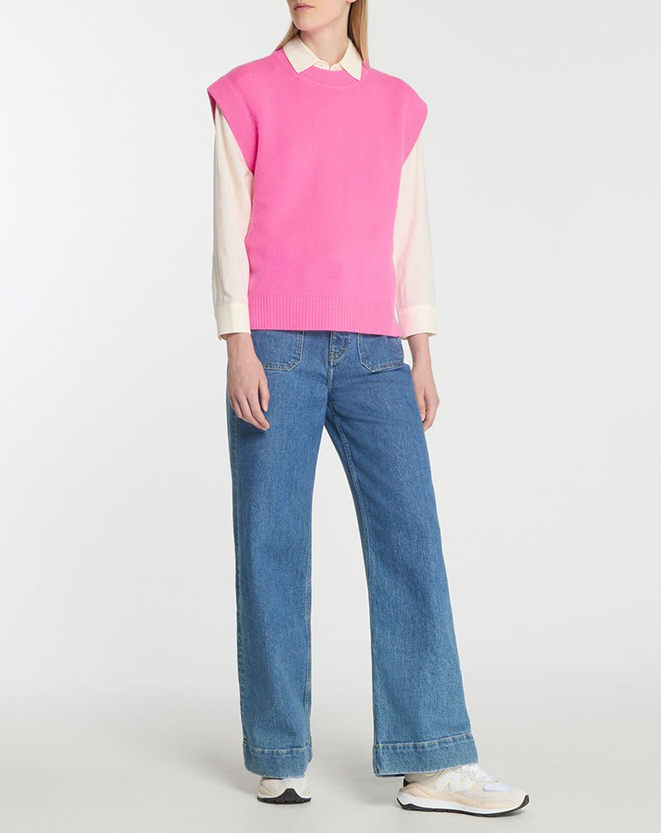 Galeries Lafayette Pull en Laine & Cachemire Solal sans manches rose