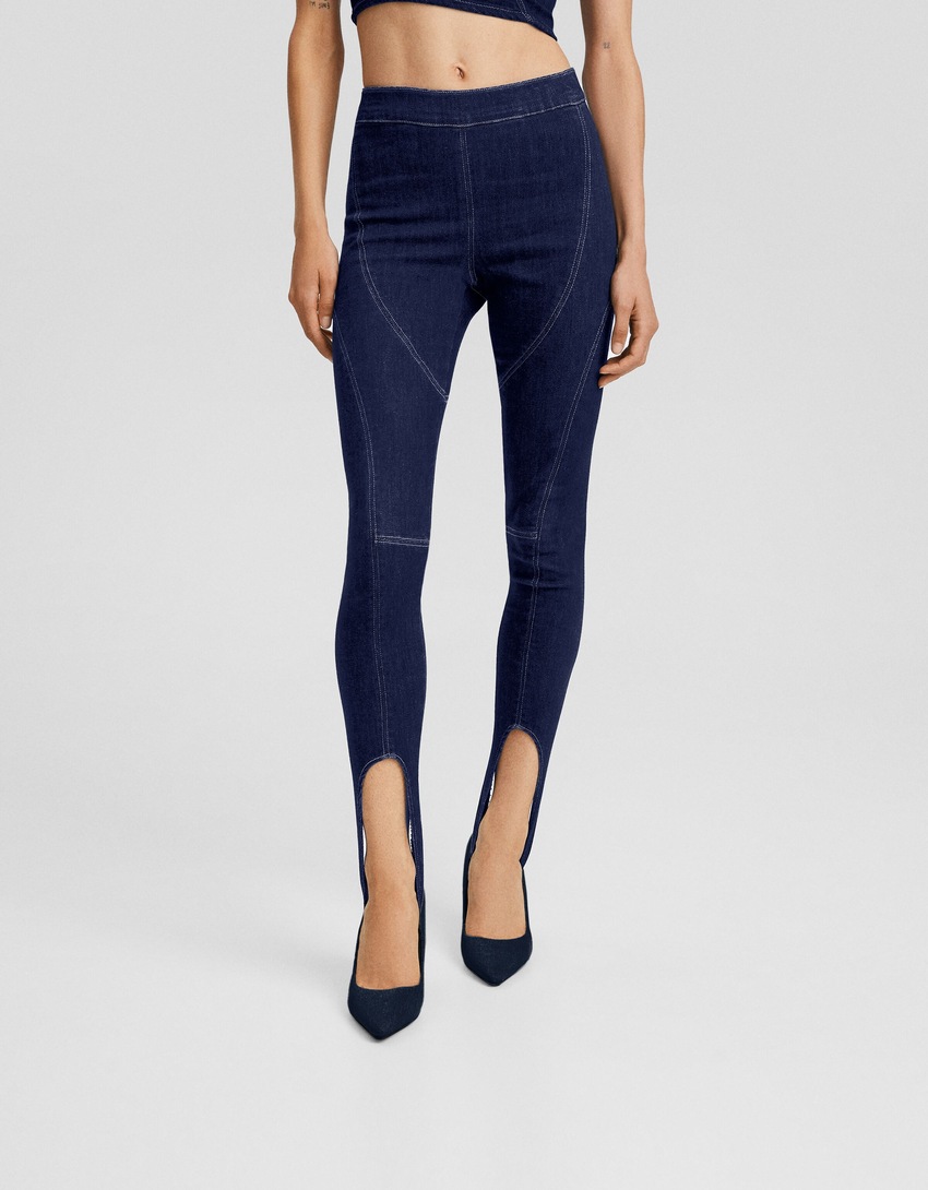 Calças legging jeans para equitação