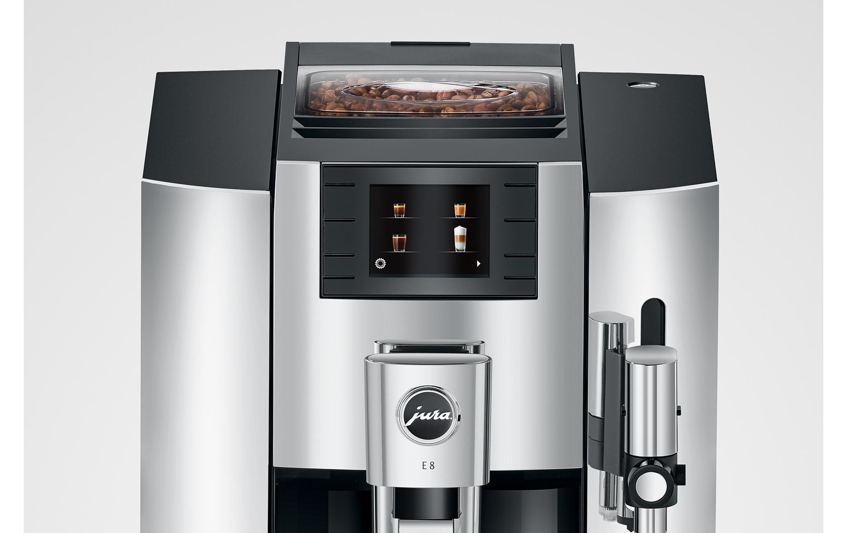 Kaffeevollautomat E8 Chrom (SB)<br>Zweitassen-Vollautomat mit «Extra Shot»-Zusatzfunktion