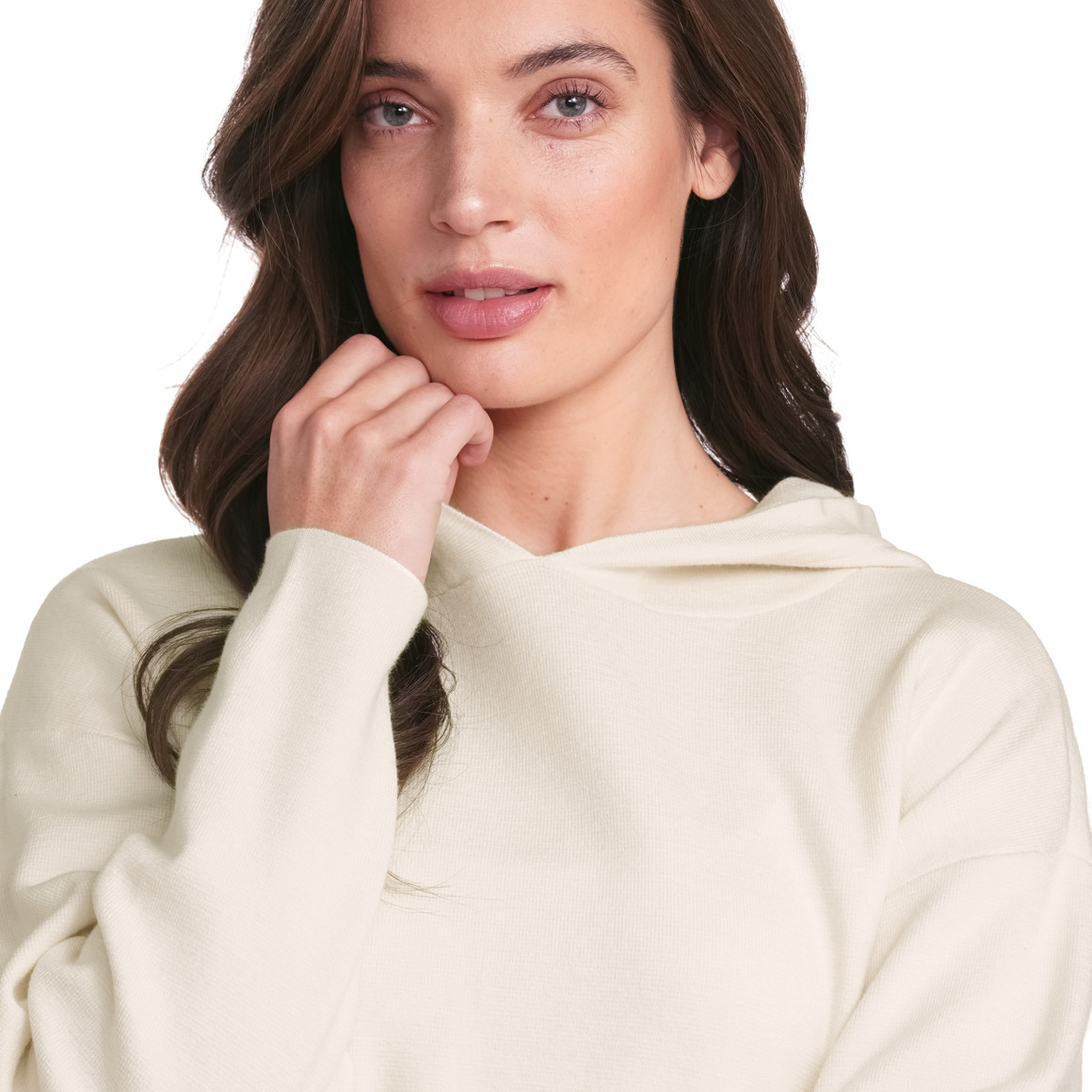 Gina Collection Damen Strickpullover mit Kapuze creme