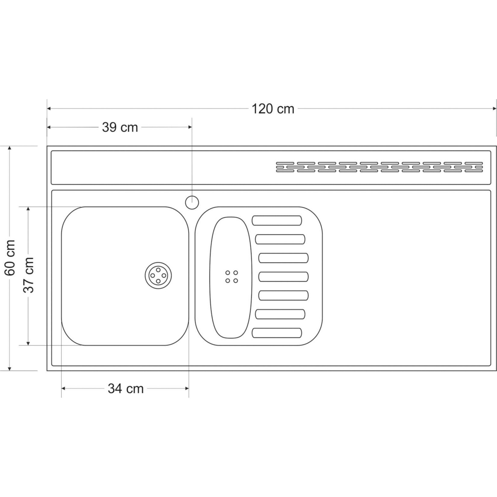 Stengel Küchen Kitchenline MKM 120 weiß - ohne Kochfeld rechts Becken links