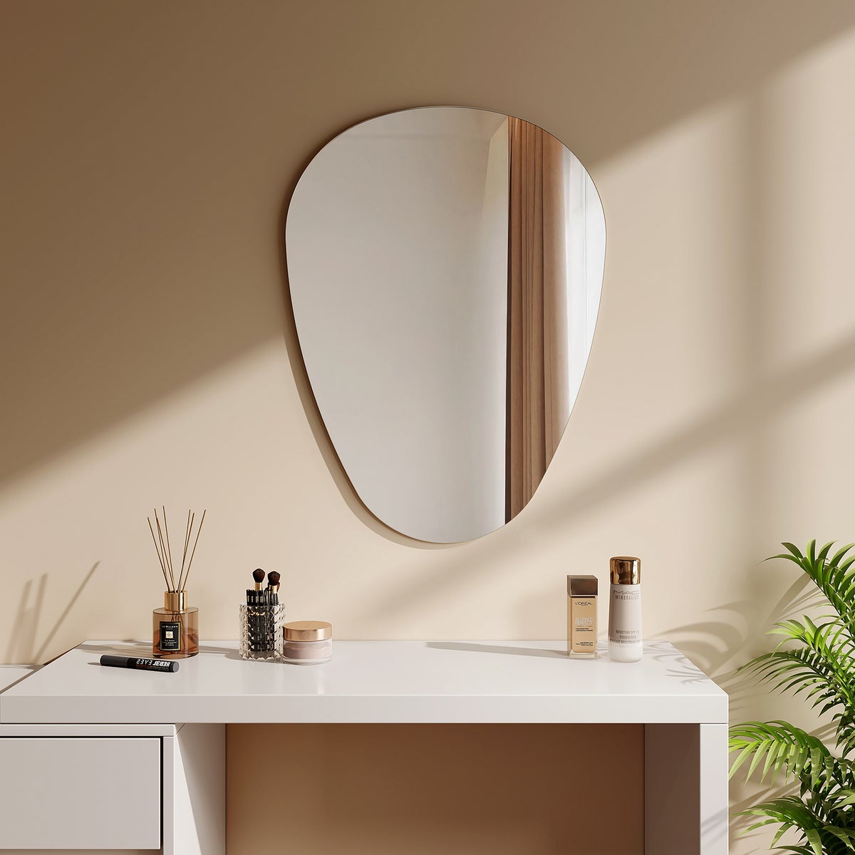 EMKE Asymmetrische Spiegel 80 x 60 cm, Badkamer Wandspiegel, Moderne Ovale Decoratieve Spiegel, Wandspiegel voor Badkamer, Slaapkamer, Gang