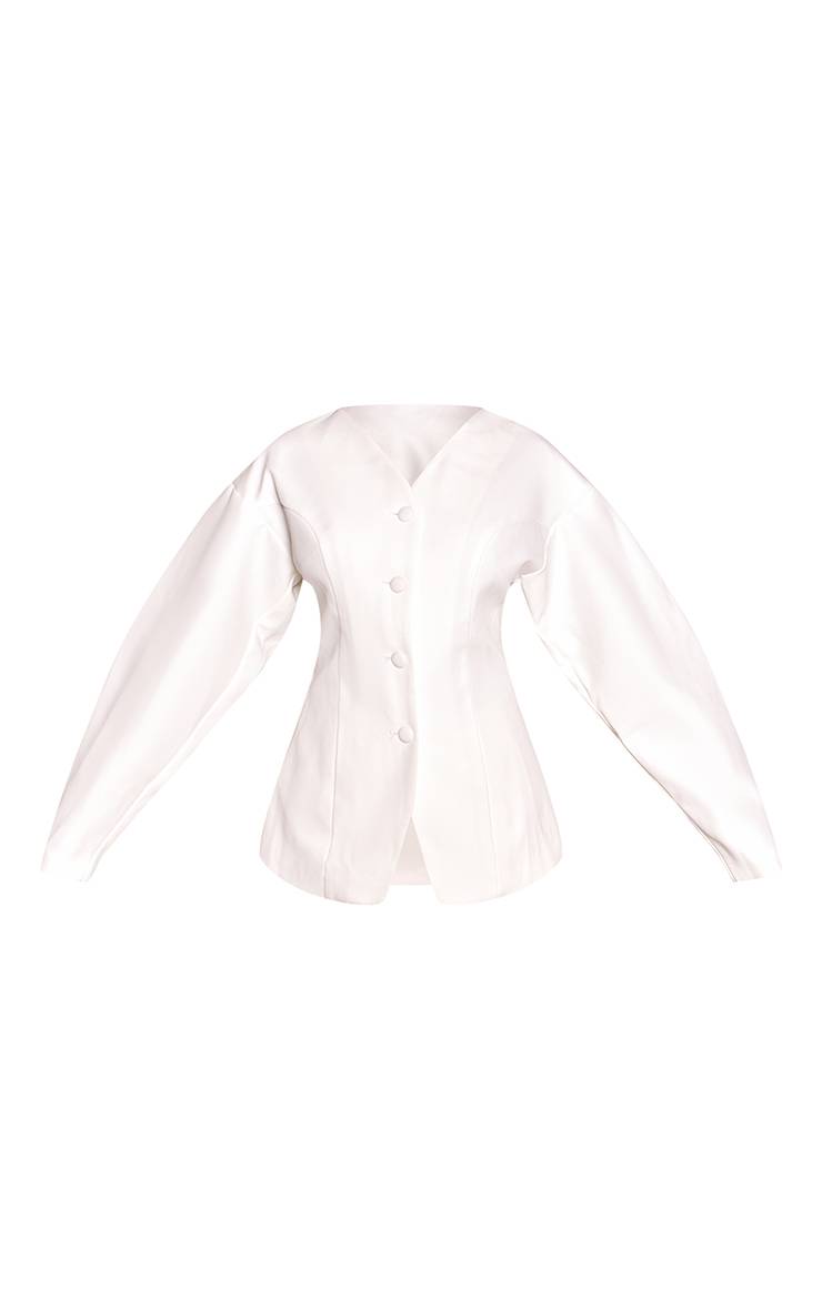 Crème Blazer Sans Col À Boutons Recouverts De Tissu