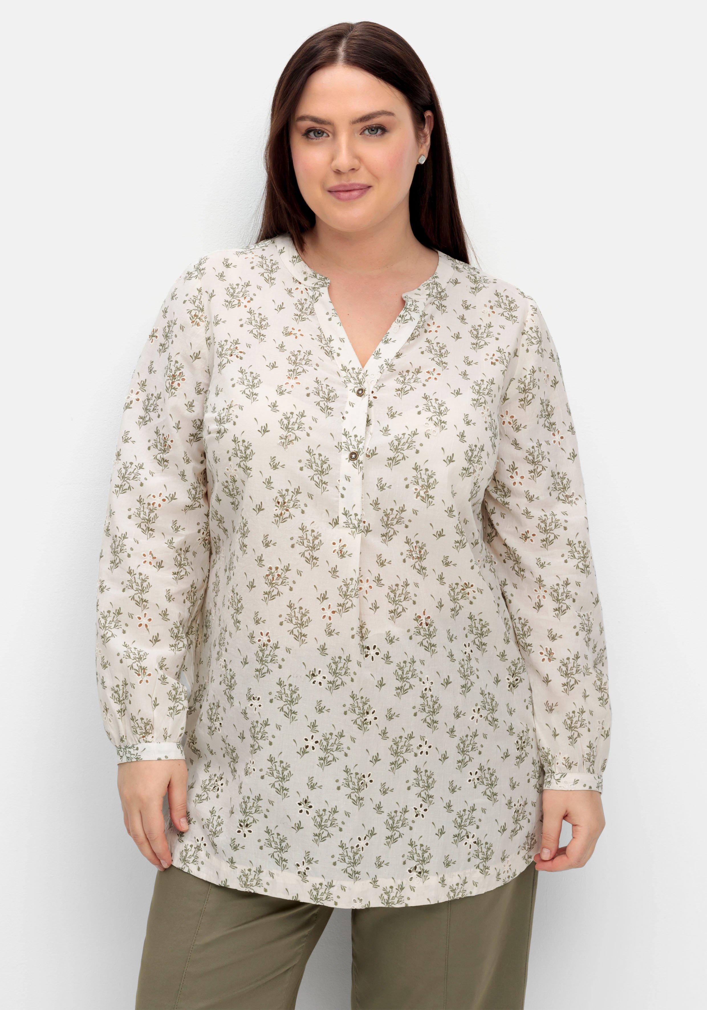 Tunika mit Alloverprint und Lochstickereien