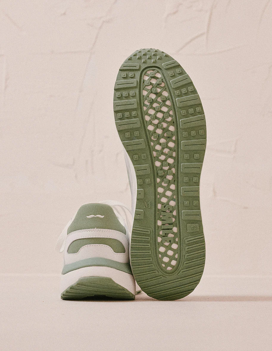 Baskets basses Anael - Cuir recyclé et suède vegan blanc sauge