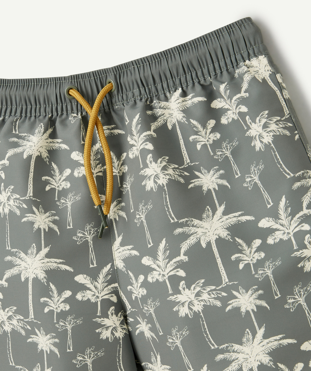 SHORT DE BAIN GARÇON EN FIBRES RECYCLÉES VERT IMPRIMÉ PALMIER