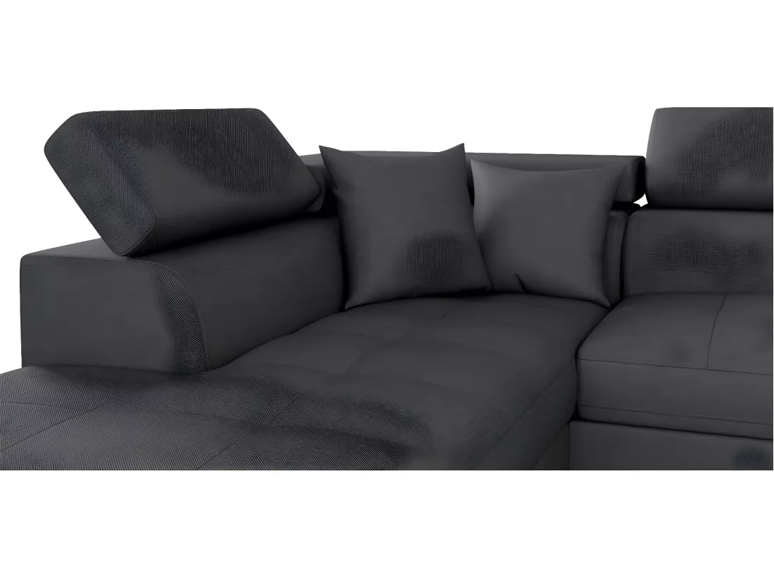 Canapé d'angle gauche 5 places Rio Convertible avec coffre en tissu - Gris anthracite - L271 x P192 x H70cm - Loungitude