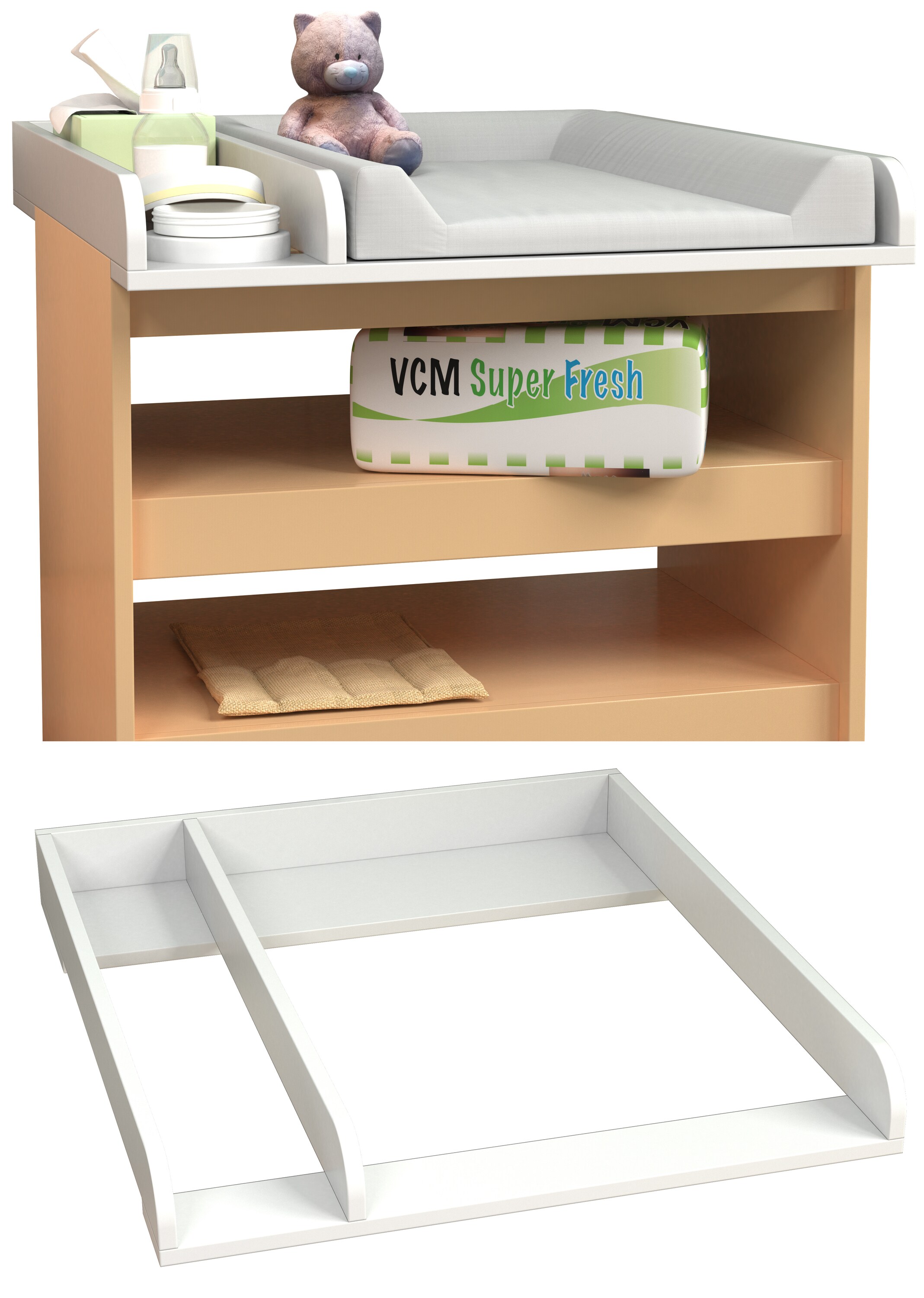 VCM Wickelaufsatz Wickelregal Wickeltischaufsatz Wickelauflage für Schränke Kommoden Malira M