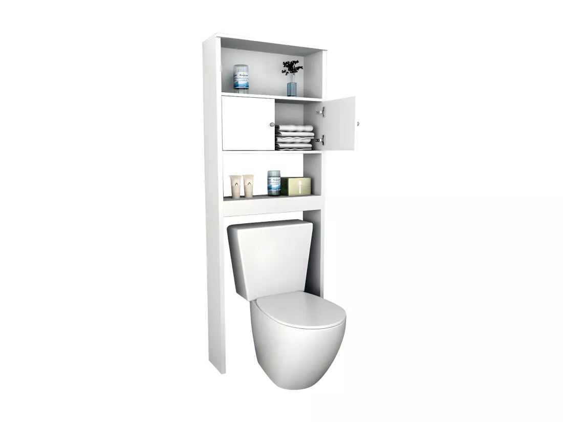 Armoire WC 2 Portes Blanches 2 Niches L 65 H 175 P 22 cm
