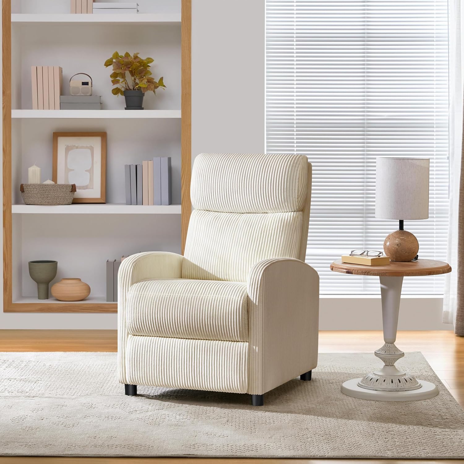 Yaheetech Relaxsessel Fernsehsessel Einzelsofa Ruhesessel mit Verstellbarer Beinablage Liegesessel aus Cordstoff Beige