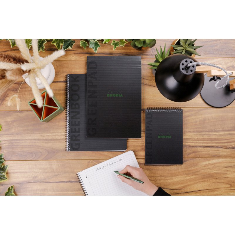 Cahier spirale Rhodia Greenbook A4+ 22,5 x 29,7 cm - petits carreaux - perforé 4 trous - 160 pages - couverture carte souple
