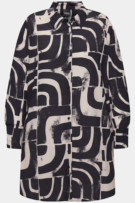 Longbluse, grafischer Druck, Hemdkragen, Langarm