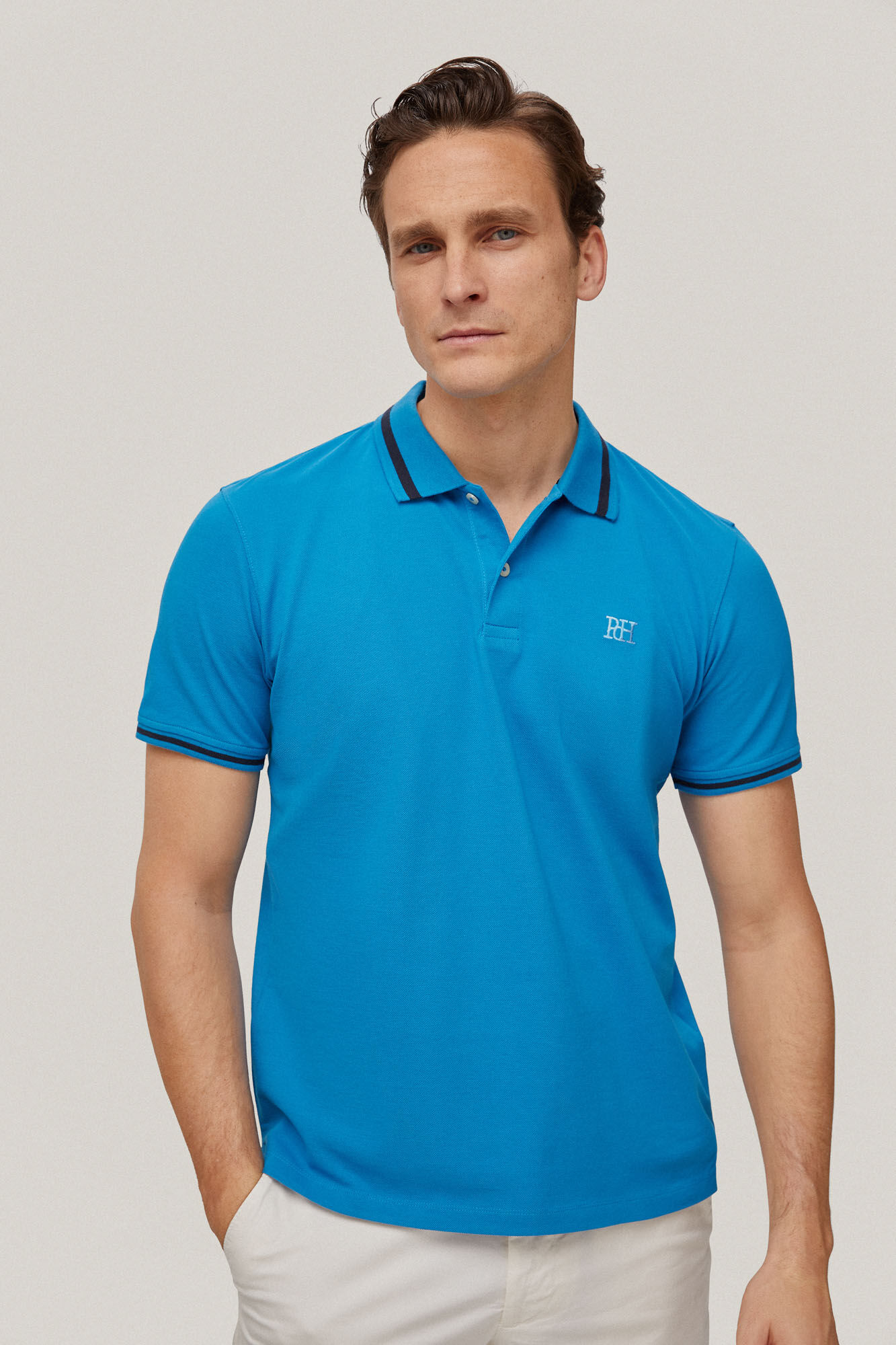 Camisa polo com gola com logotipo - Turquesa