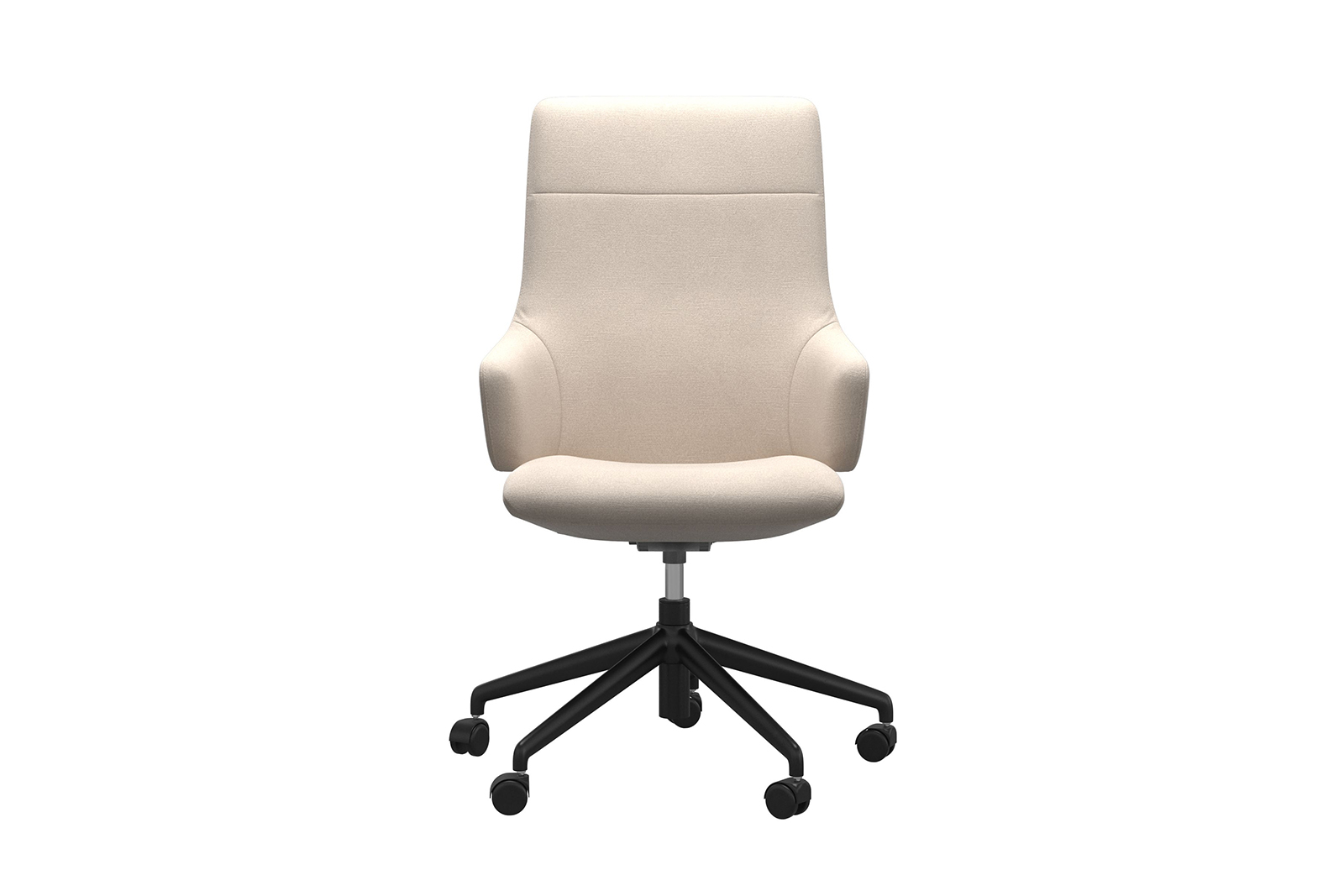 Chilli kontorstol Høy stol i tekstil Magnolia Light Beige med arm og matt sort understell
