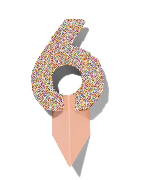 chiffre de fête 6 en chocolat avec perles multicolores