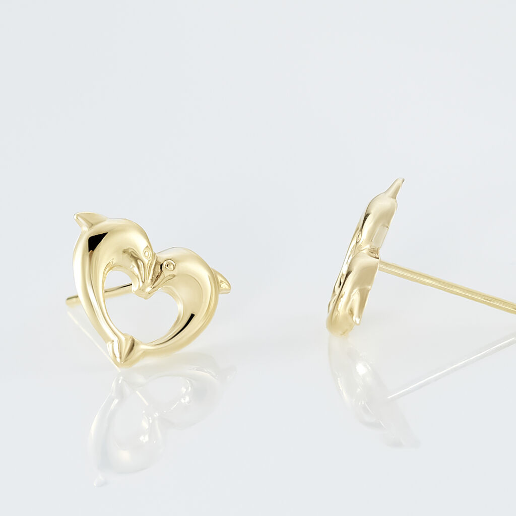 Boucles D'oreilles Puces Fulvie Double Dauphins Or Jaune