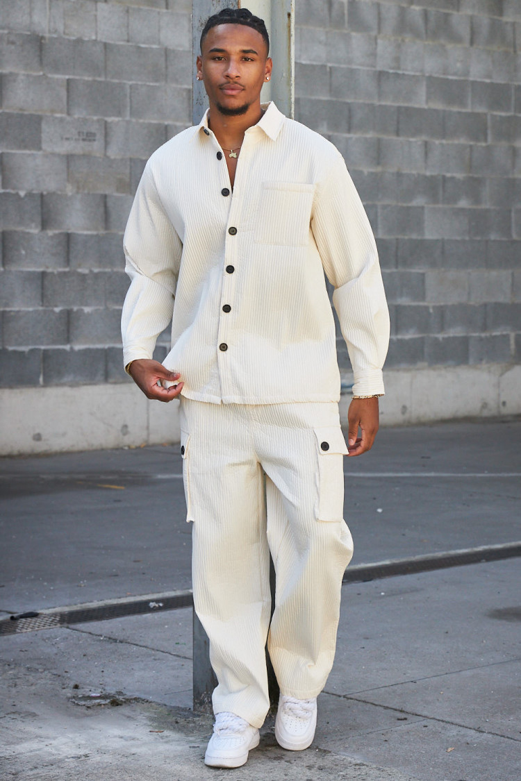 Ensemble 2 pièces chemise + pantalon plissé beige