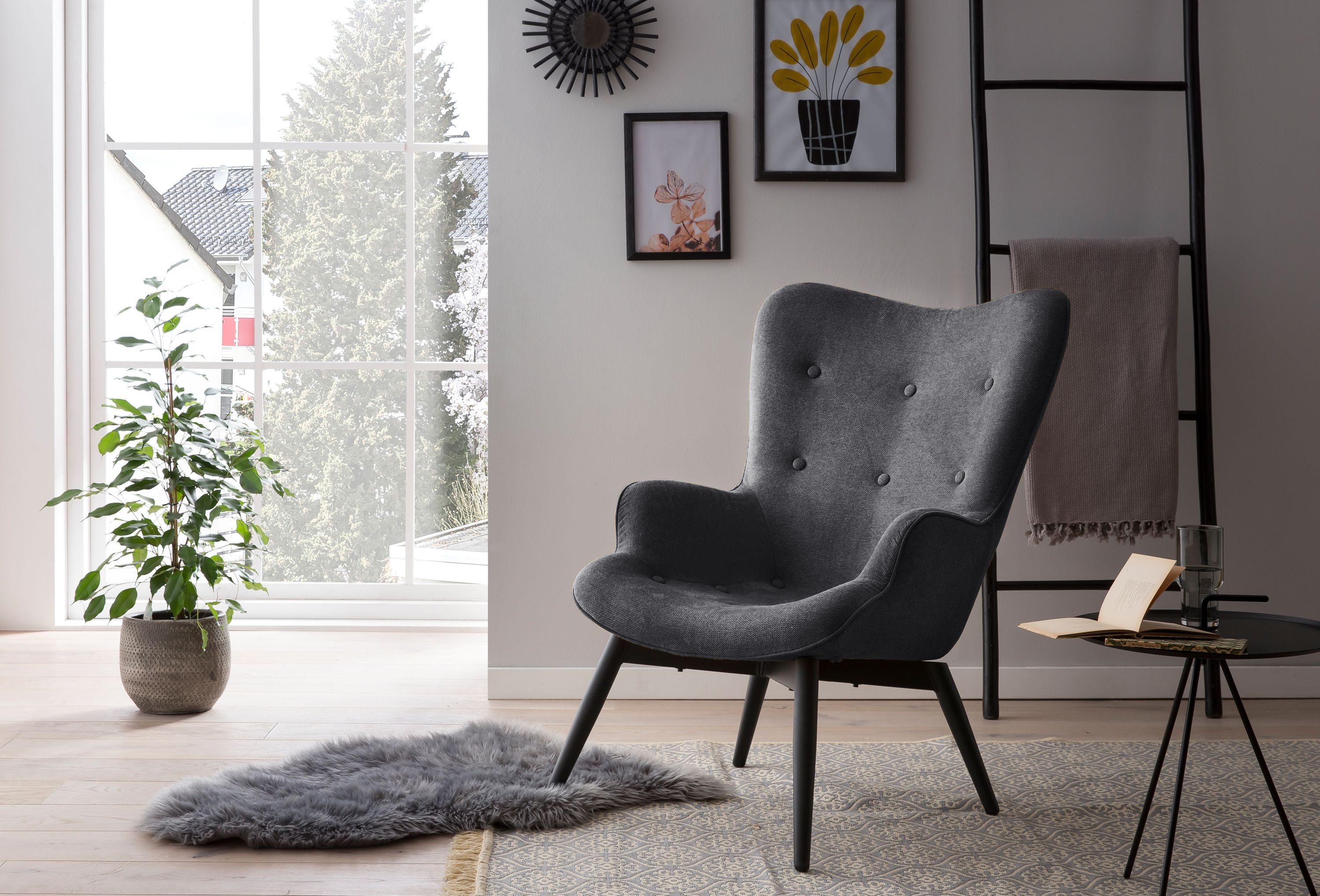Sessel Dunkelgrau Strukturstoff Relaxsessel Polstersessel Loungesessel