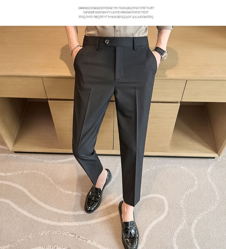 Deepwood - Mid Rise Plain Cropped Tapered Dress Pants