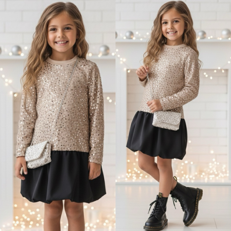 Sparkle elegance dress & bag - beige