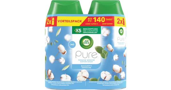 Air Wick Pure Automatisches Duftspray Freshmatic Max Nachfüller Frische Wäsche Baumwolle 2 x 250 ml