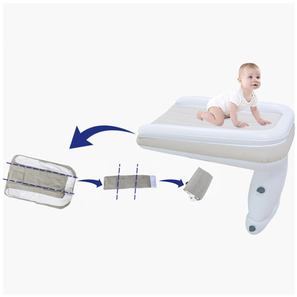(80x50cm) Aufblasbares Kinder Reise Bett Schlaf Sitzauflage mit Luftpumpe   Tragetasche - Beige / Weiss