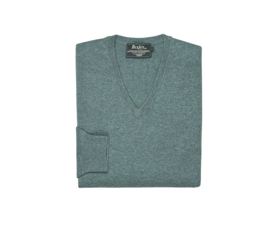 Pull homme laine col V Vert Scandinave Chiné - ELIAN
