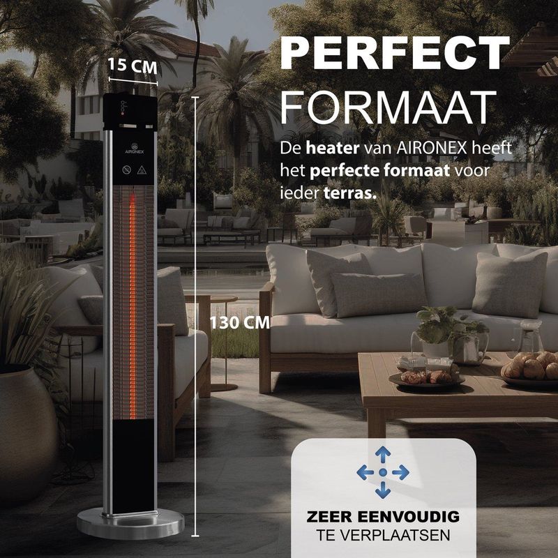 Aironex - Terrasverwarmer - Elektrisch - Infrarood Heater Staand - Luxe - Energiebesparend