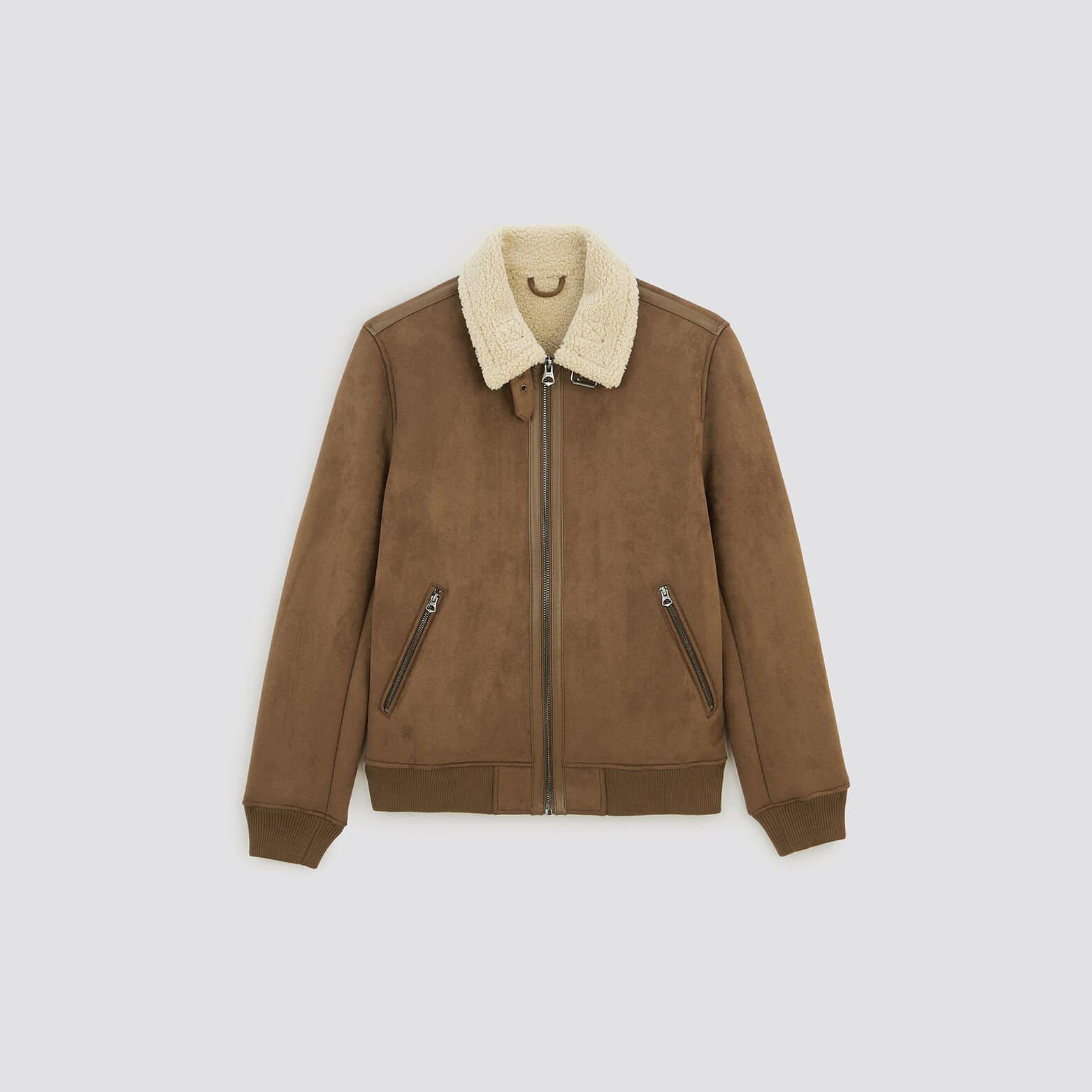 Blouson aspect velours col et doublure moutonné Camel