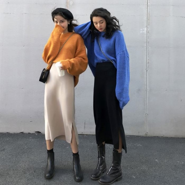 Mikiko - Midi-rok met split en breisel