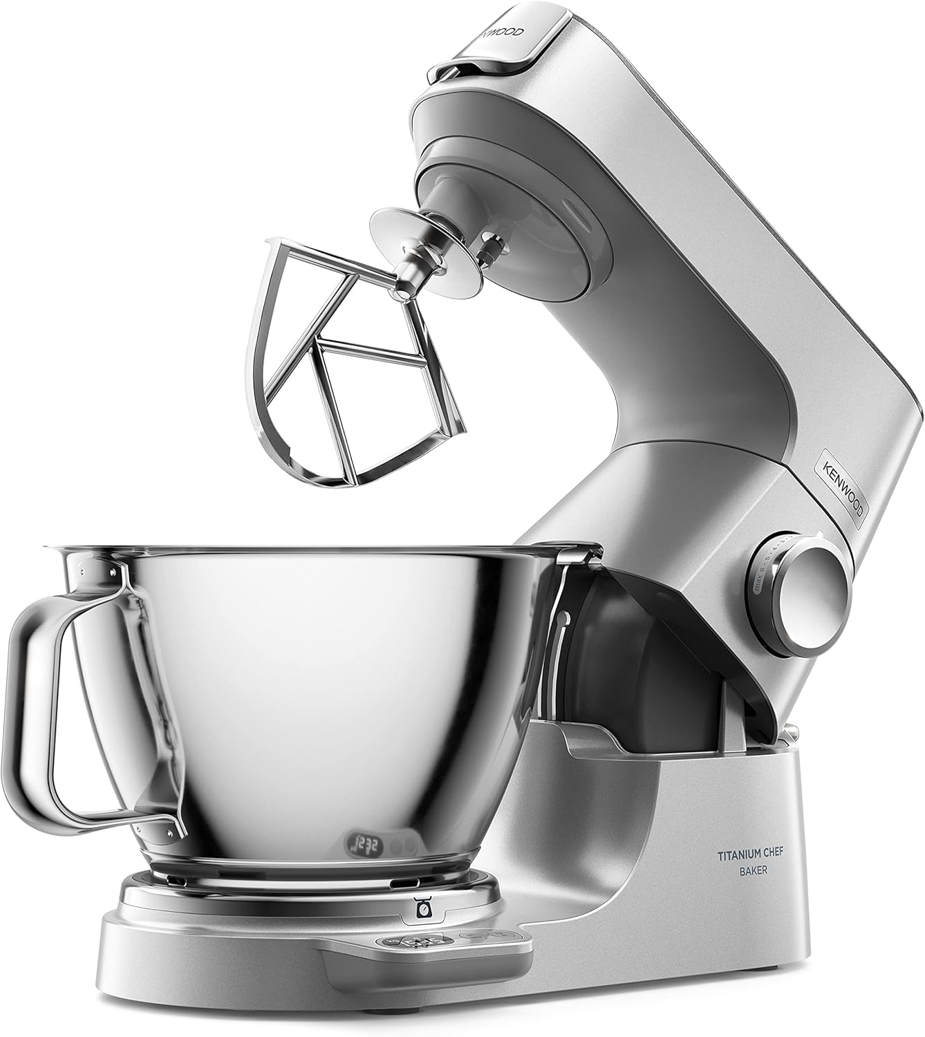 Kenwood Titanium Chef Baker XL, Robot Pâtissier avec Batteur K, Crochet Pétrisseur, Fouet et Bol de 7 Litres, KVL85.424SI, 1200W, Argent
