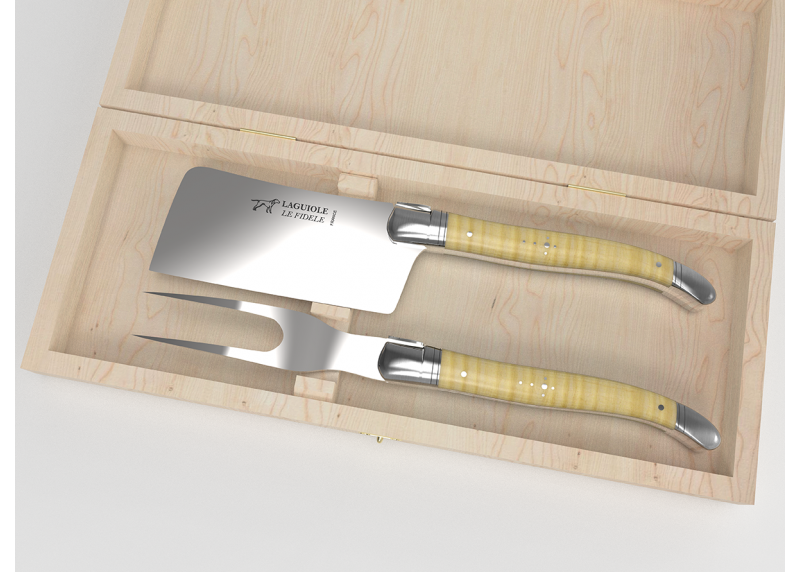 Service à fromage Laguiole avec un manche en érable onde et mitres en acier inoxydable