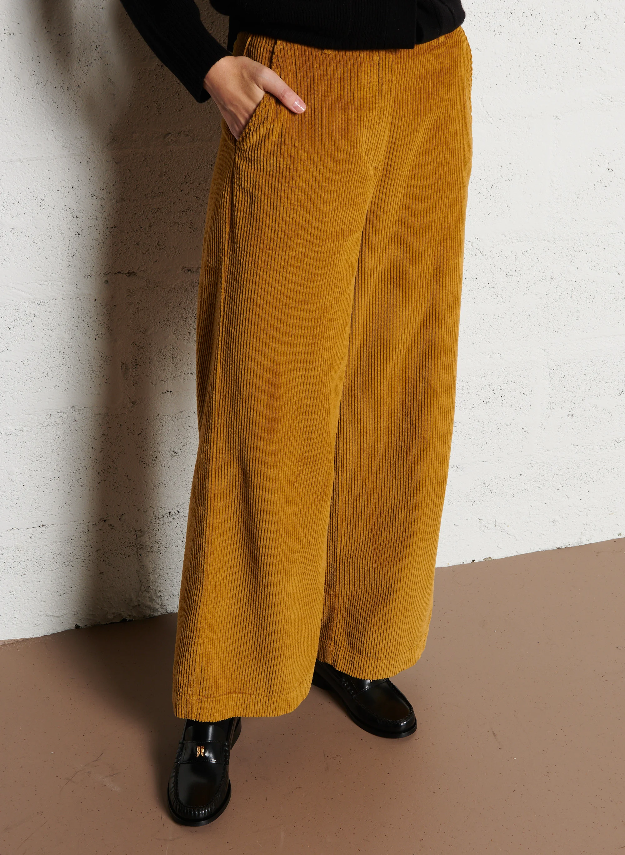 SIALITO - Pantalon droit velours côtelé en coton | Orange