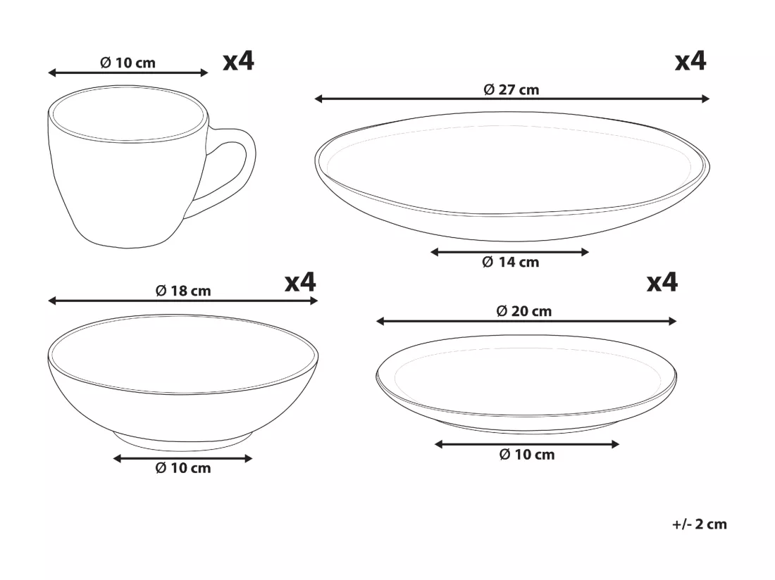 Set de 16 couverts de table SESAME Grès Gris clair